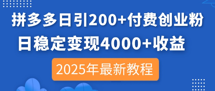 （14217期）拼多多日引200+付费创业粉，日稳定变现4000+收益，2025年最新教程-金牛零本营