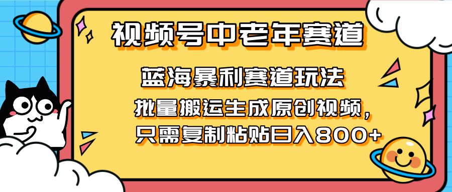 (14314期)2025视频号中老年短视频蓝海暴利风口!复制粘贴搬运视频单日赚800+,无...-金牛零本营
